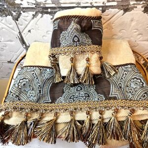 Croscill Royalton Hand Towel and Bath Towel in Taupe Paisley Design 100% Cotton
